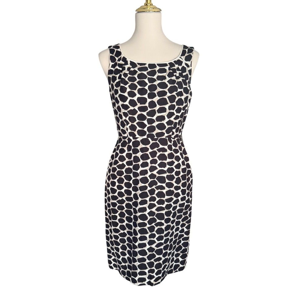 Antonio Melani Silk Linen Geometric Honeycomb Print Sheath Dress Brown Cream 2